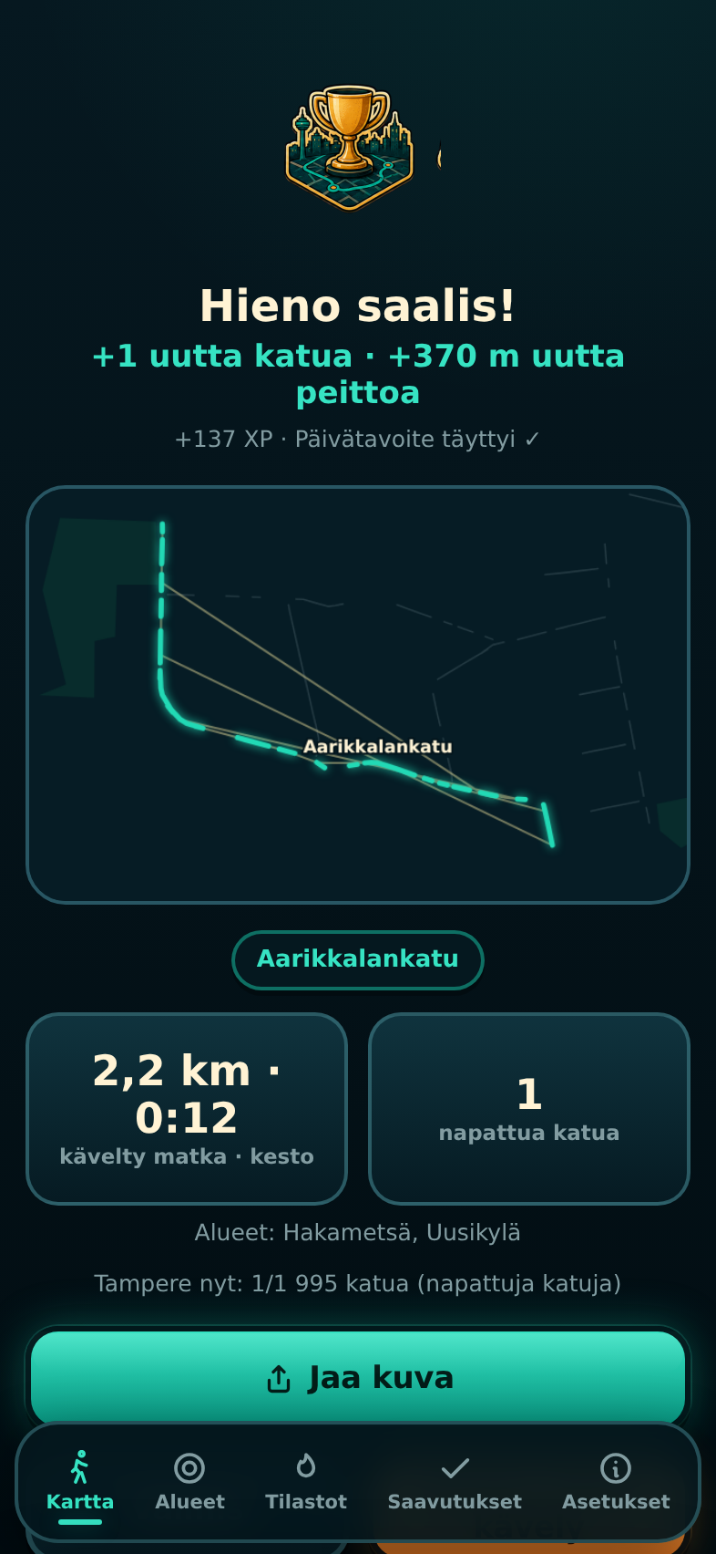 Kävelyn yhteenveto Katujahdissa